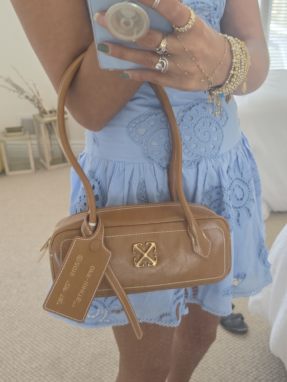 Off-White Camel East/West Shoulder Bag